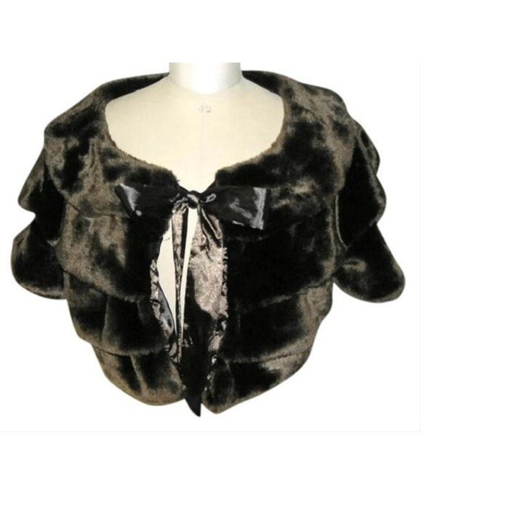Furrocious Bolero Ladies New with Tags Fully Satin Lined Brown Faux Fur Small